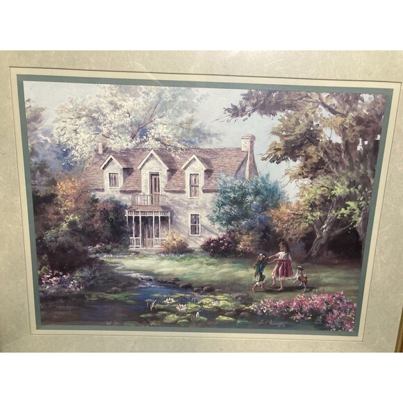 Vintage Lee K Parkinson Framed Matted Print “Country Living” Grandmacore Cottage - Picture 3 of 10